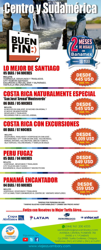 Centro y Sudamerica en costos EXCLUSIVOS por #ElBuenFin